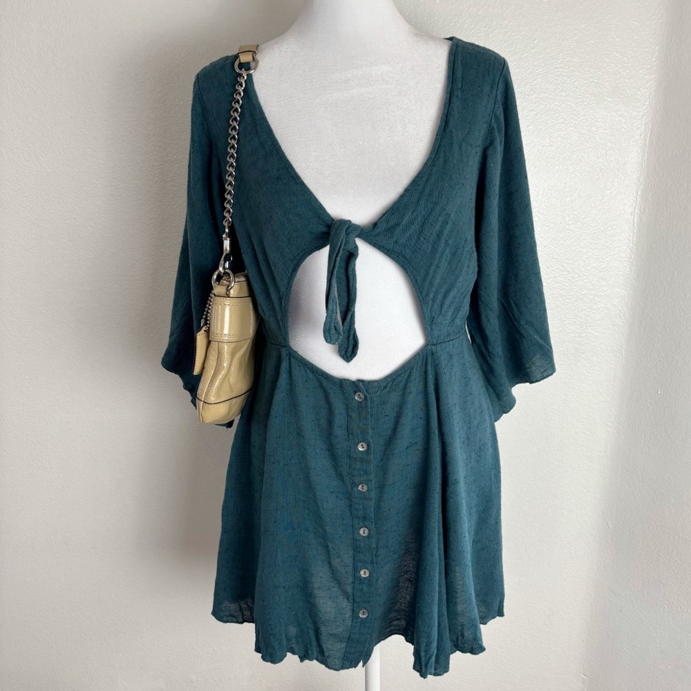 [ Free People ] Button-Down Mini Dress XS – Boho Open Front Tunic